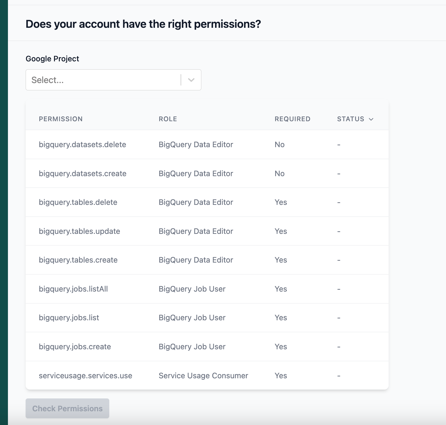 check bigquery permissions