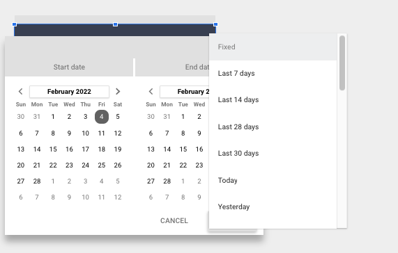 date selector containing quarters and fy