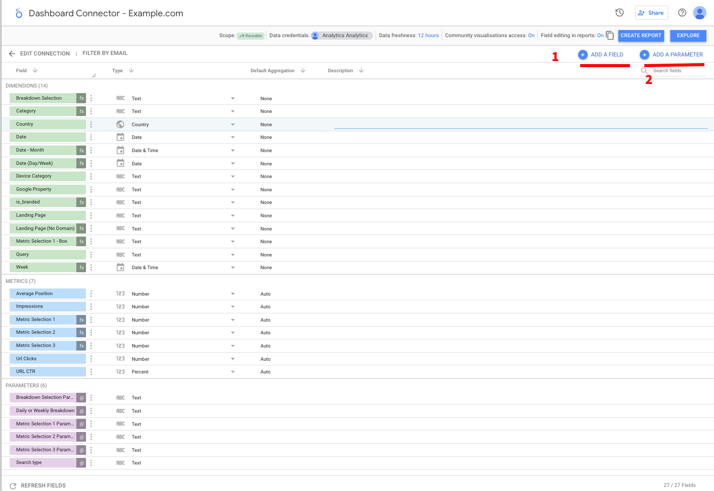 add custom fields and parameters